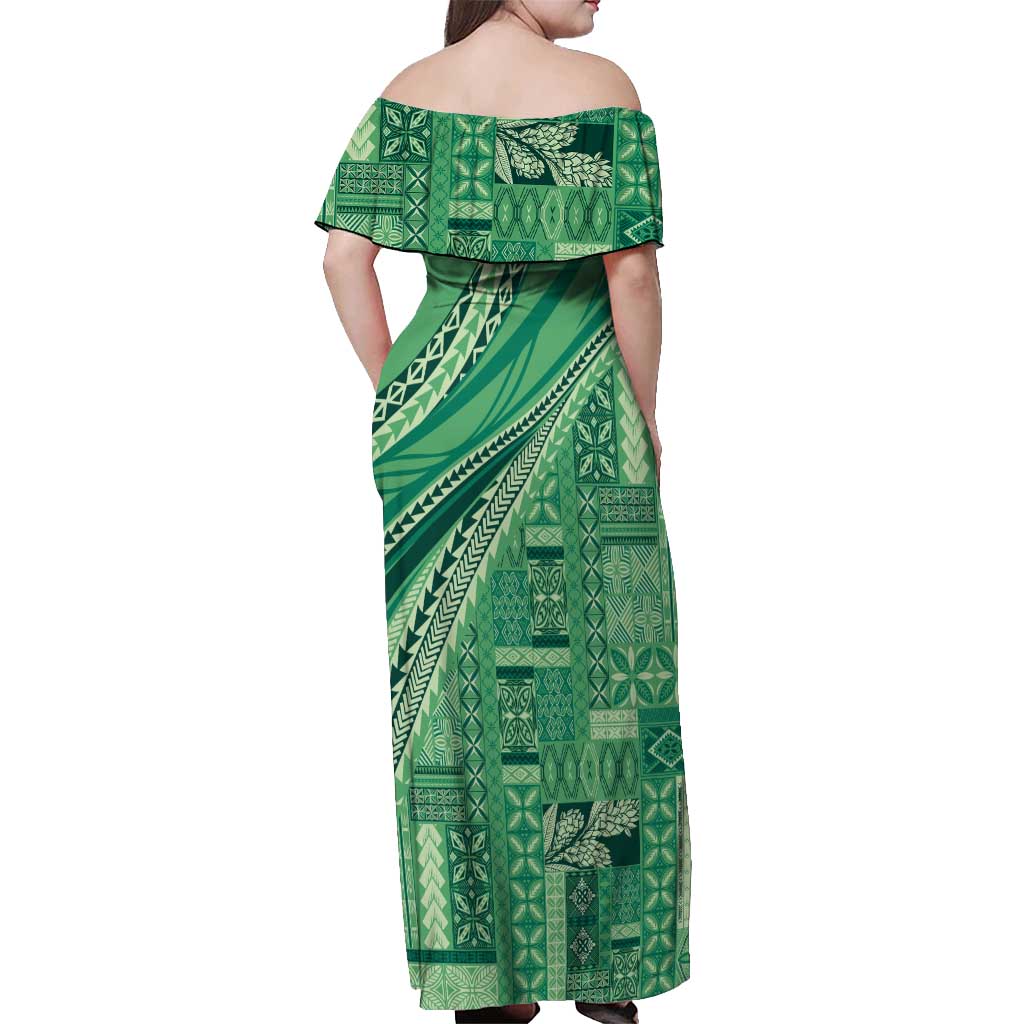 Pasifika Women's Day - Samoa Siapo Malu Tattoo Inspired Off Shoulder Maxi Dress Jade LT7 - Polynesian Pride