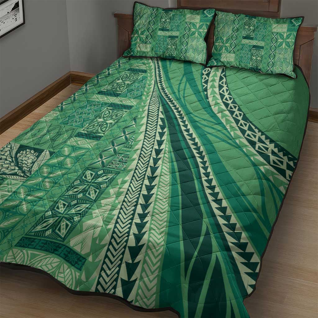 Pasifika Women's Day - Samoa Siapo Malu Tattoo Inspired Quilt Bed Set Jade LT7 - Polynesian Pride