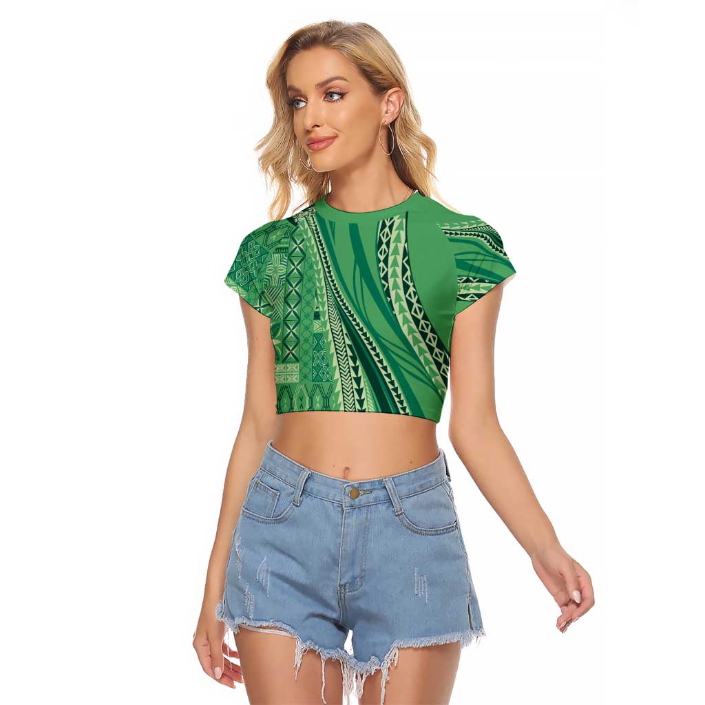 Pasifika Women's Day - Samoa Siapo Malu Tattoo Inspired Raglan Cropped T Shirt Jade LT7 Female Jade - Polynesian Pride