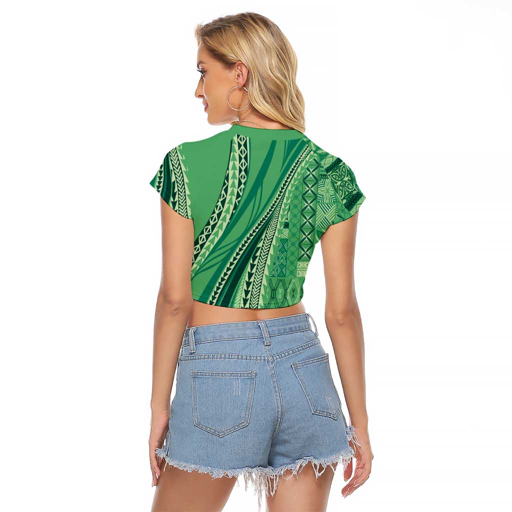 Pasifika Women's Day - Samoa Siapo Malu Tattoo Inspired Raglan Cropped T Shirt Jade LT7 - Polynesian Pride