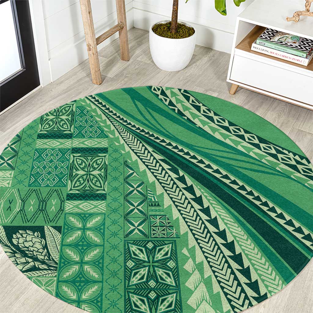 Pasifika Women's Day - Samoa Siapo Malu Tattoo Inspired Round Carpet Jade LT7 Jade - Polynesian Pride