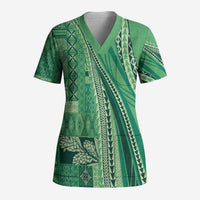 Pasifika Women's Day - Samoa Siapo Malu Tattoo Inspired Scrub Top Jade LT7 Adult Jade - Polynesian Pride