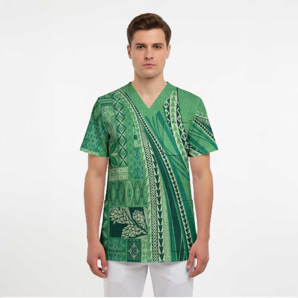 Pasifika Women's Day - Samoa Siapo Malu Tattoo Inspired Scrub Top Jade LT7 - Polynesian Pride
