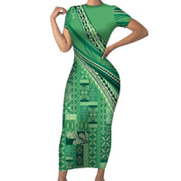 Pasifika Women's Day - Samoa Siapo Malu Tattoo Inspired Short Sleeve Bodycon Dress Jade LT7 Long Dress Jade - Polynesian Pride