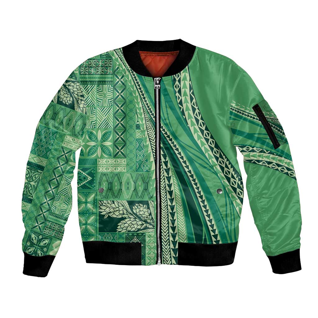 Pasifika Women's Day - Samoa Siapo Malu Tattoo Inspired Sleeve Zip Bomber Jacket Jade LT7 Unisex Jade - Polynesian Pride