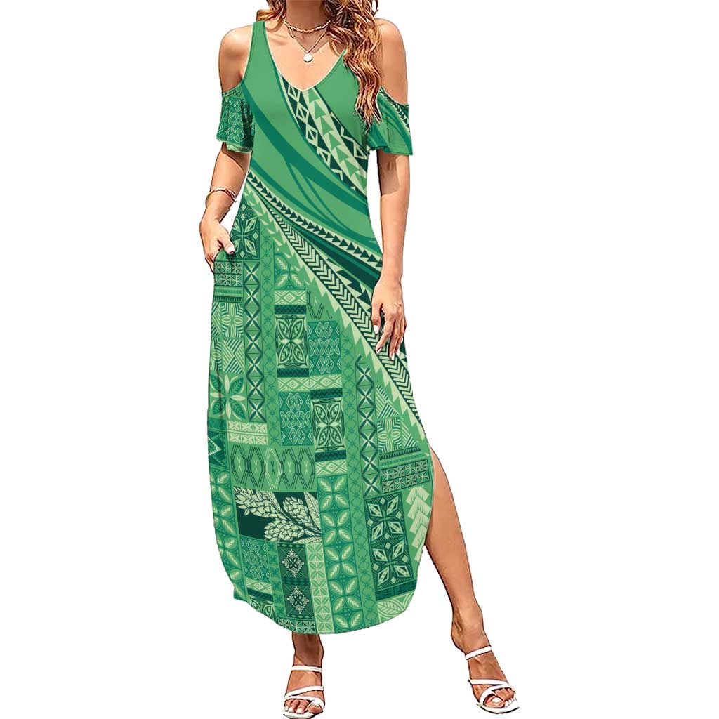 Pasifika Women's Day - Samoa Siapo Malu Tattoo Inspired Summer Maxi Dress Jade LT7 Women Jade - Polynesian Pride