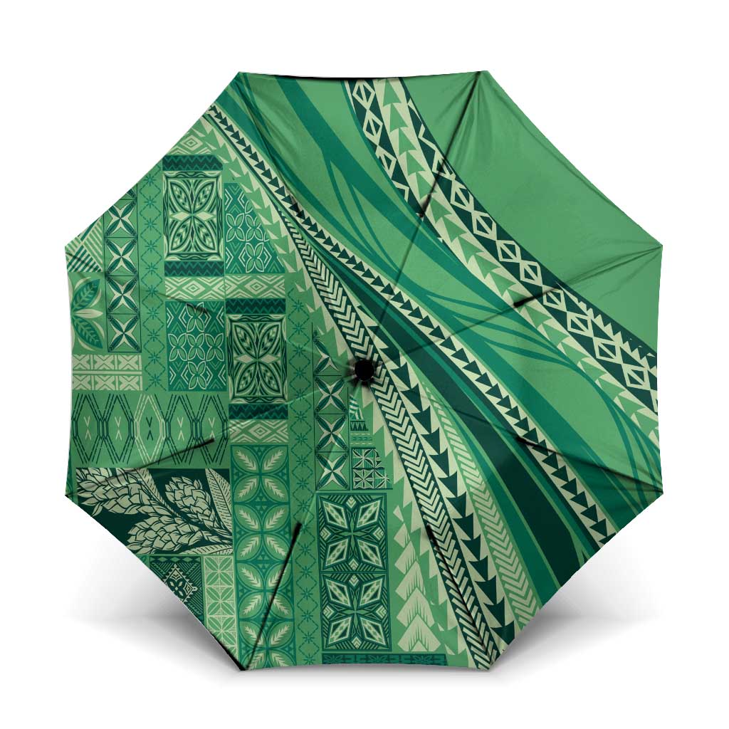 Pasifika Women's Day - Samoa Siapo Malu Tattoo Inspired Umbrella Jade LT7 One Size Folded 11.42 inch Opened Diameter 37.4 inch Jade - Polynesian Pride