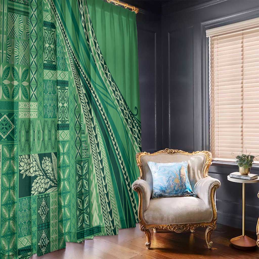 Pasifika Women's Day - Samoa Siapo Malu Tattoo Inspired Window Curtain Jade LT7 - Polynesian Pride