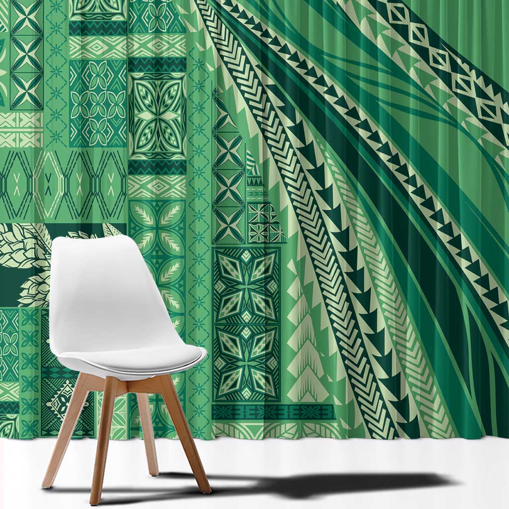 Pasifika Women's Day - Samoa Siapo Malu Tattoo Inspired Window Curtain Jade LT7 - Polynesian Pride
