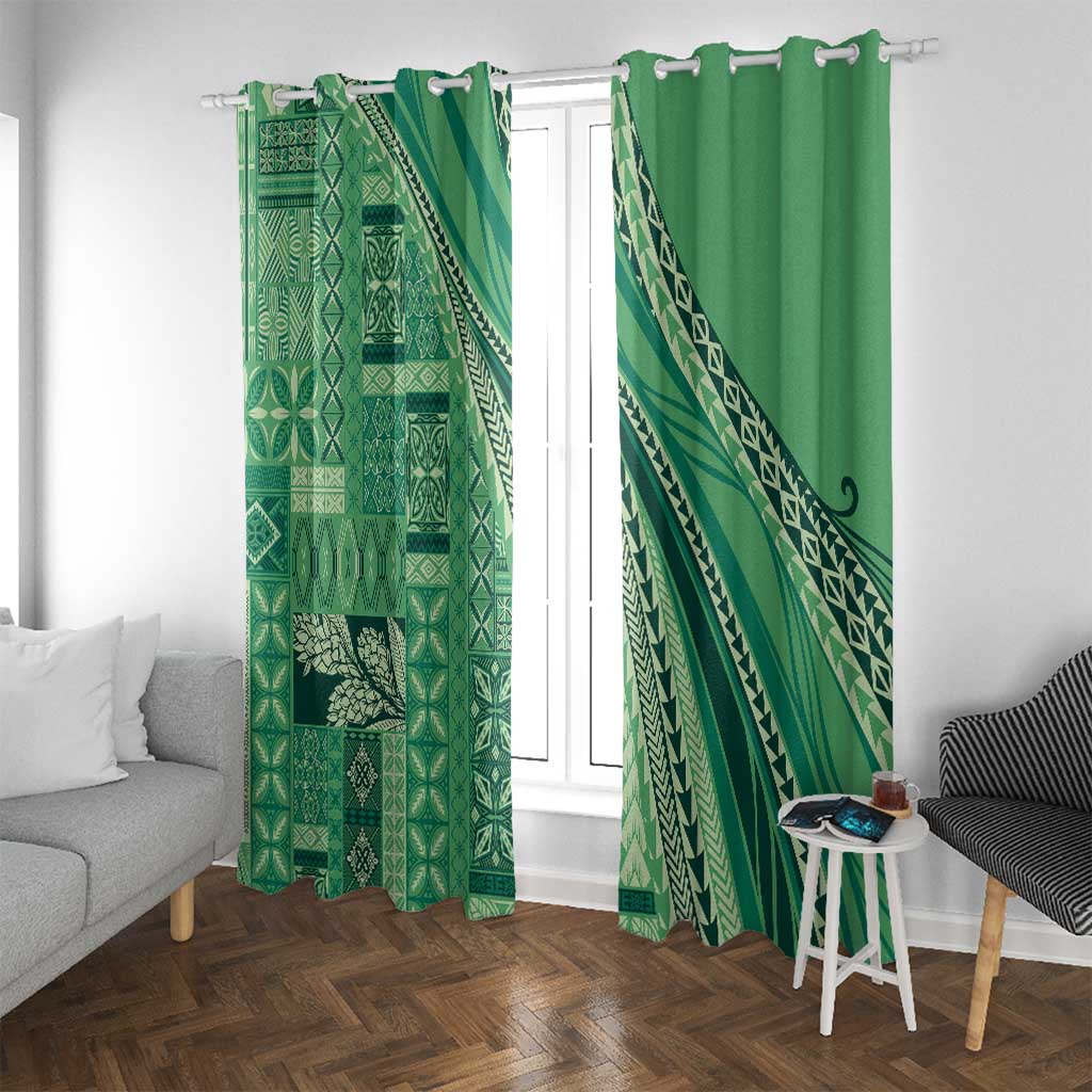 Pasifika Women's Day - Samoa Siapo Malu Tattoo Inspired Window Curtain Jade LT7 With Grommets Jade - Polynesian Pride