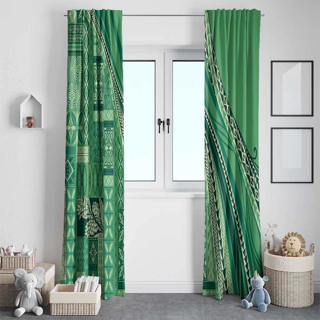 Pasifika Women's Day - Samoa Siapo Malu Tattoo Inspired Window Curtain Jade LT7 - Polynesian Pride