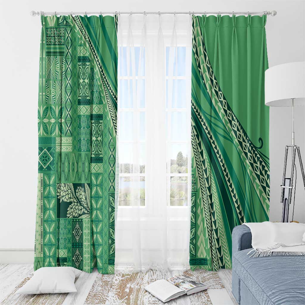 Pasifika Women's Day - Samoa Siapo Malu Tattoo Inspired Window Curtain Jade LT7 - Polynesian Pride