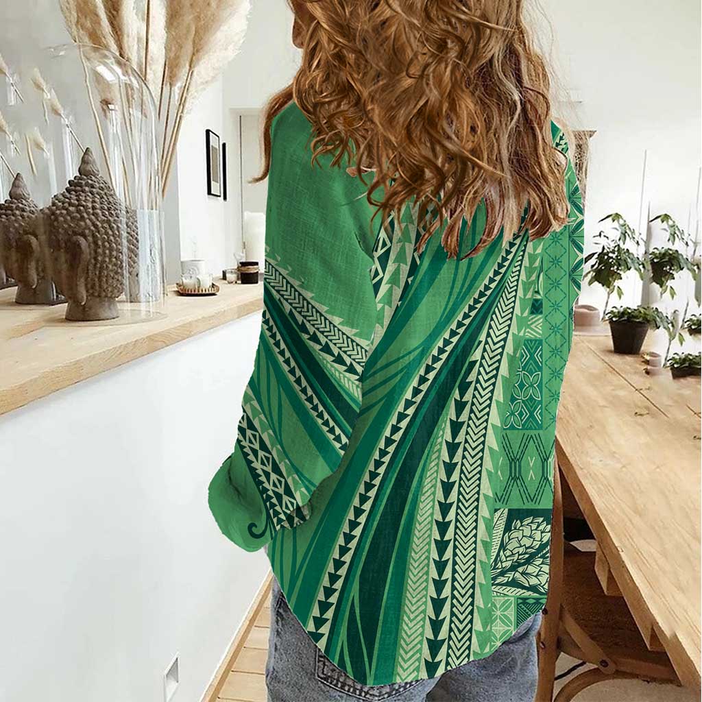 Pasifika Women's Day - Samoa Siapo Malu Tattoo Inspired Women Casual Shirt Jade LT7 - Polynesian Pride