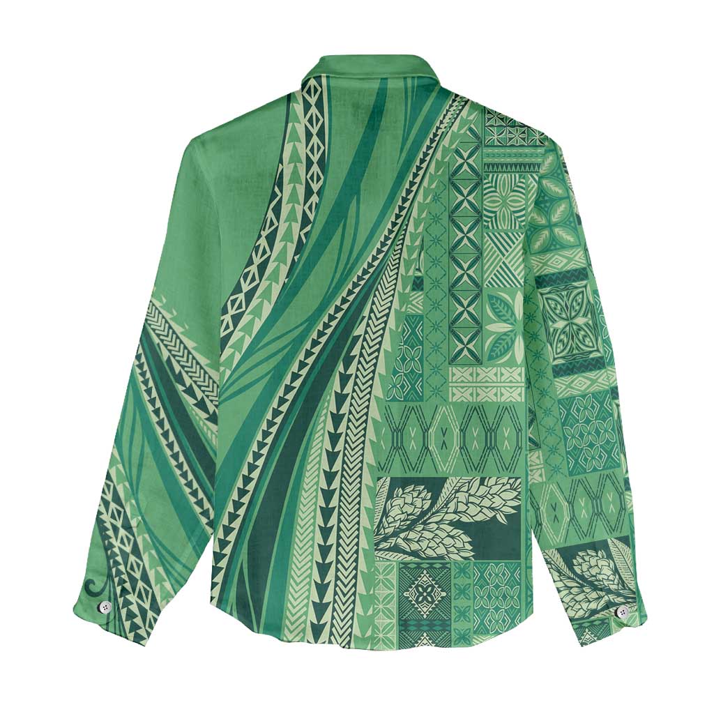 Pasifika Women's Day - Samoa Siapo Malu Tattoo Inspired Women Casual Shirt Jade LT7 - Polynesian Pride