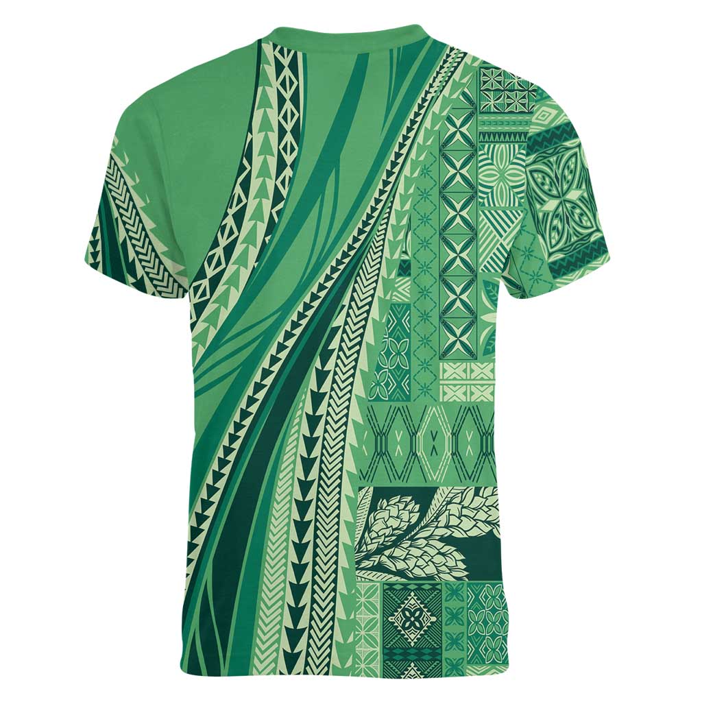 Pasifika Women's Day - Samoa Siapo Malu Tattoo Inspired Women V-Neck T-Shirt Jade LT7 - Polynesian Pride