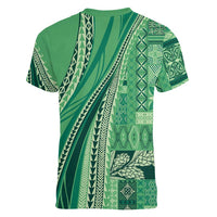 Pasifika Women's Day - Samoa Siapo Malu Tattoo Inspired Women V-Neck T-Shirt Jade LT7 - Polynesian Pride