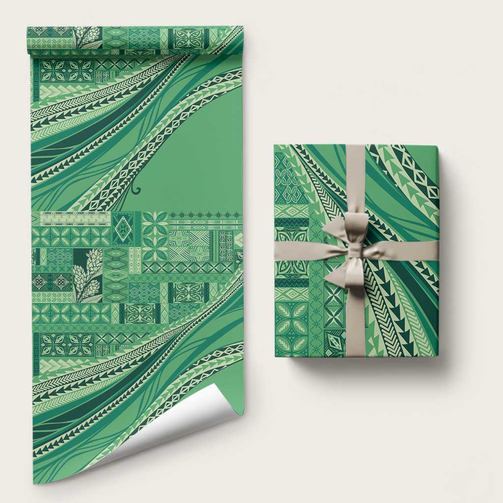 Pasifika Women's Day - Samoa Siapo Malu Tattoo Inspired Wrapping Paper Jade LT7 58" × 23" Jade - Polynesian Pride