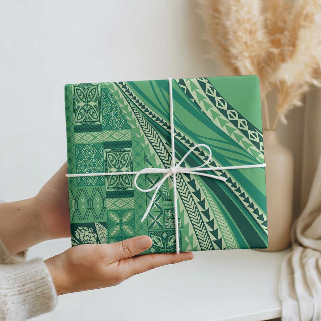 Pasifika Women's Day - Samoa Siapo Malu Tattoo Inspired Wrapping Paper Jade LT7 - Polynesian Pride