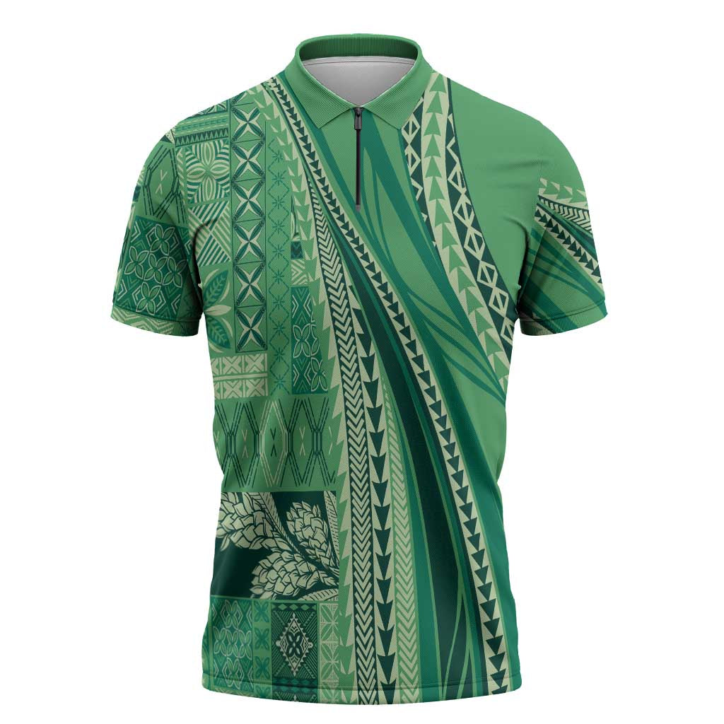Pasifika Women's Day - Samoa Siapo Malu Tattoo Inspired Zipper Polo Shirt Jade LT7 Jade - Polynesian Pride