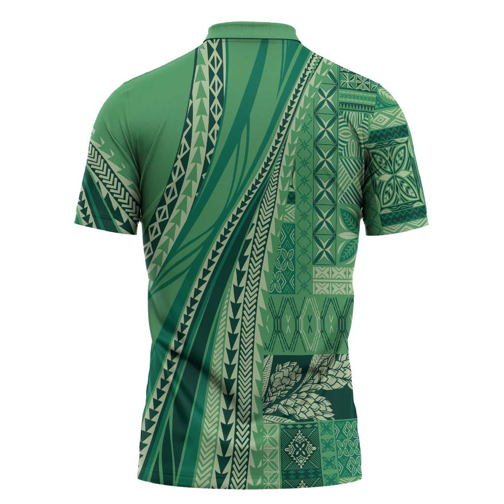 Pasifika Women's Day - Samoa Siapo Malu Tattoo Inspired Zipper Polo Shirt Jade LT7 - Polynesian Pride