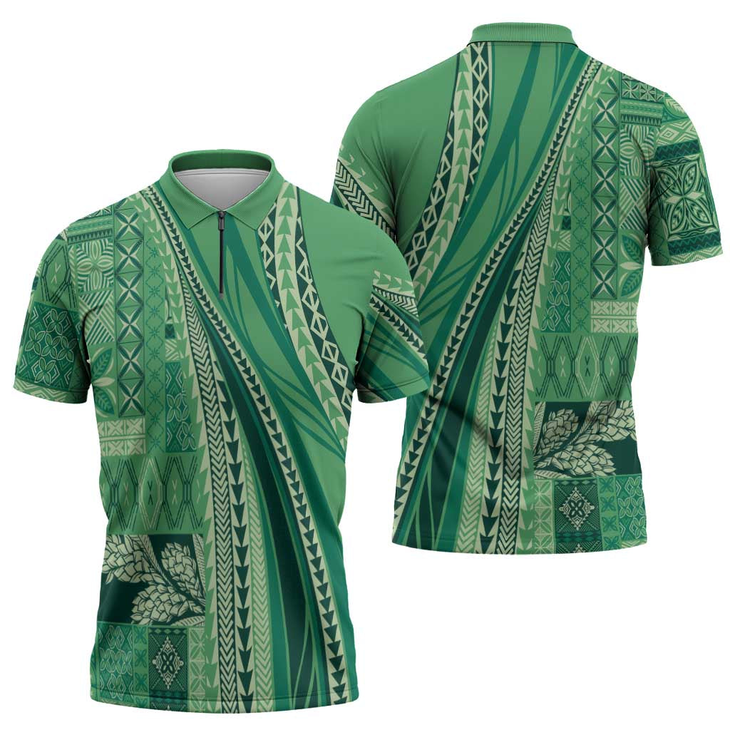 Pasifika Women's Day - Samoa Siapo Malu Tattoo Inspired Zipper Polo Shirt Jade LT7 - Polynesian Pride