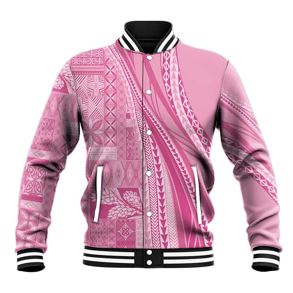 Pasifika Women's Day - Samoa Siapo Malu Tattoo Inspired Baseball Jacket Pink LT7 Unisex Pink - Polynesian Pride