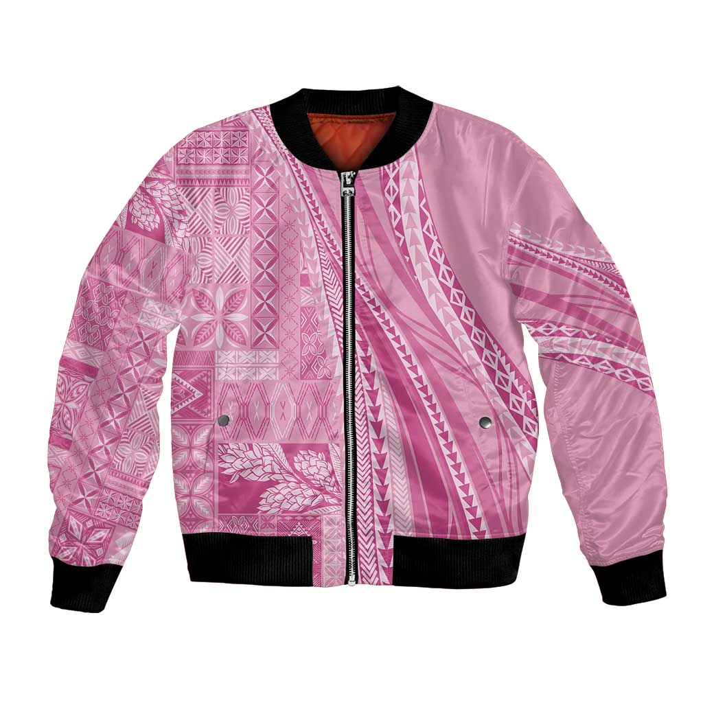 Pasifika Women's Day - Samoa Siapo Malu Tattoo Inspired Bomber Jacket Pink LT7 Unisex Pink - Polynesian Pride
