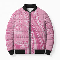 Pasifika Women's Day - Samoa Siapo Malu Tattoo Inspired Bomber Puffer Jacket Pink LT7 Unisex Pink - Polynesian Pride