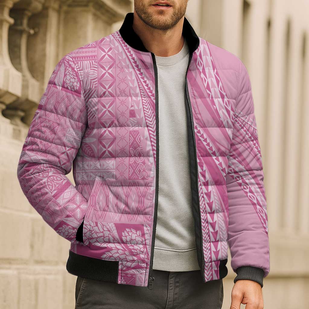 Pasifika Women's Day - Samoa Siapo Malu Tattoo Inspired Bomber Puffer Jacket Pink LT7 - Polynesian Pride