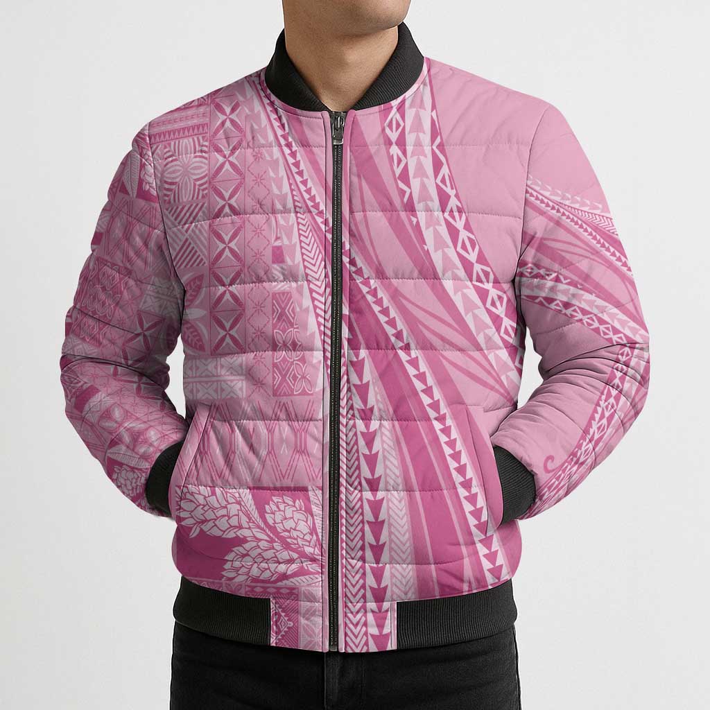 Pasifika Women's Day - Samoa Siapo Malu Tattoo Inspired Bomber Puffer Jacket Pink LT7 - Polynesian Pride