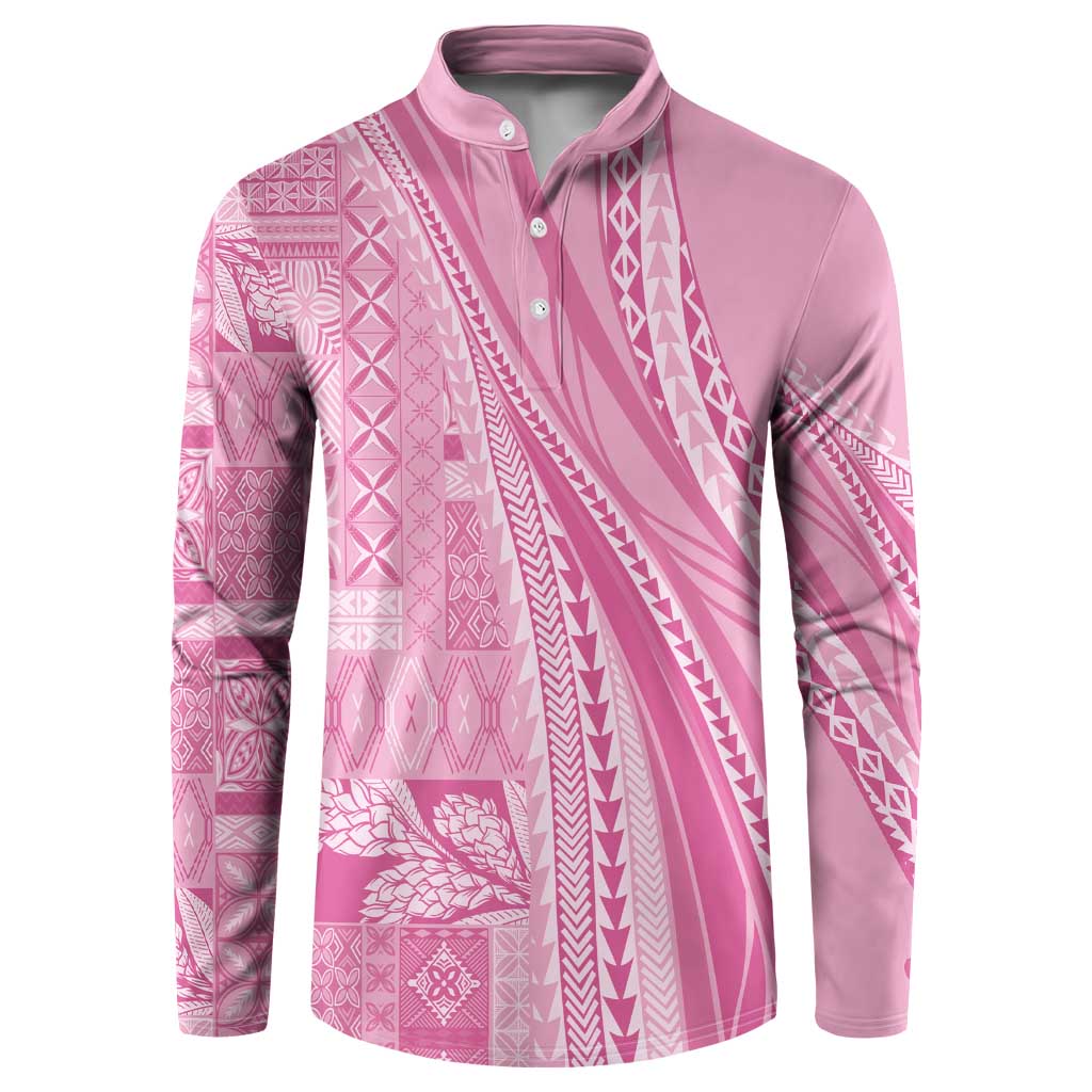 Pasifika Women's Day - Samoa Siapo Malu Tattoo Inspired Button Sweatshirt Pink LT7 Pink - Polynesian Pride