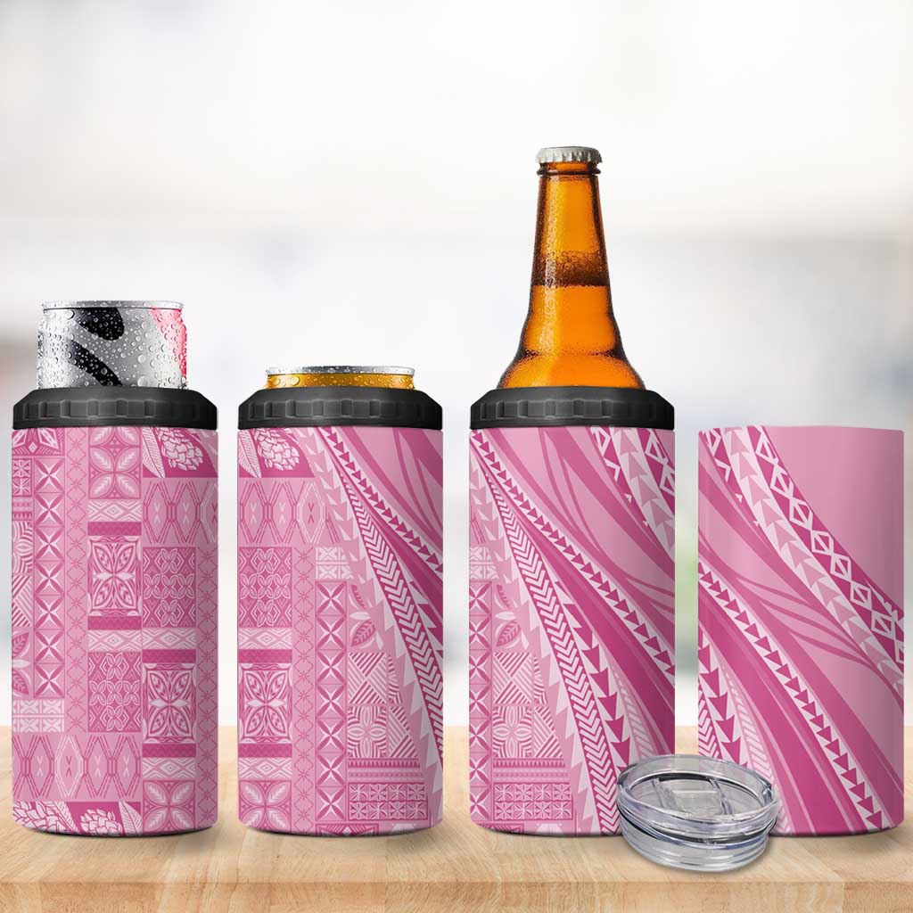 Pasifika Women's Day - Samoa Siapo Malu Tattoo Inspired 4 in 1 Can Cooler Tumbler Pink LT7 - Polynesian Pride