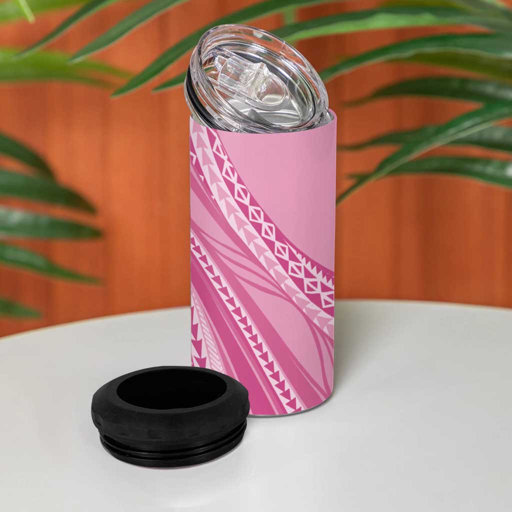 Pasifika Women's Day - Samoa Siapo Malu Tattoo Inspired 4 in 1 Can Cooler Tumbler Pink LT7 - Polynesian Pride
