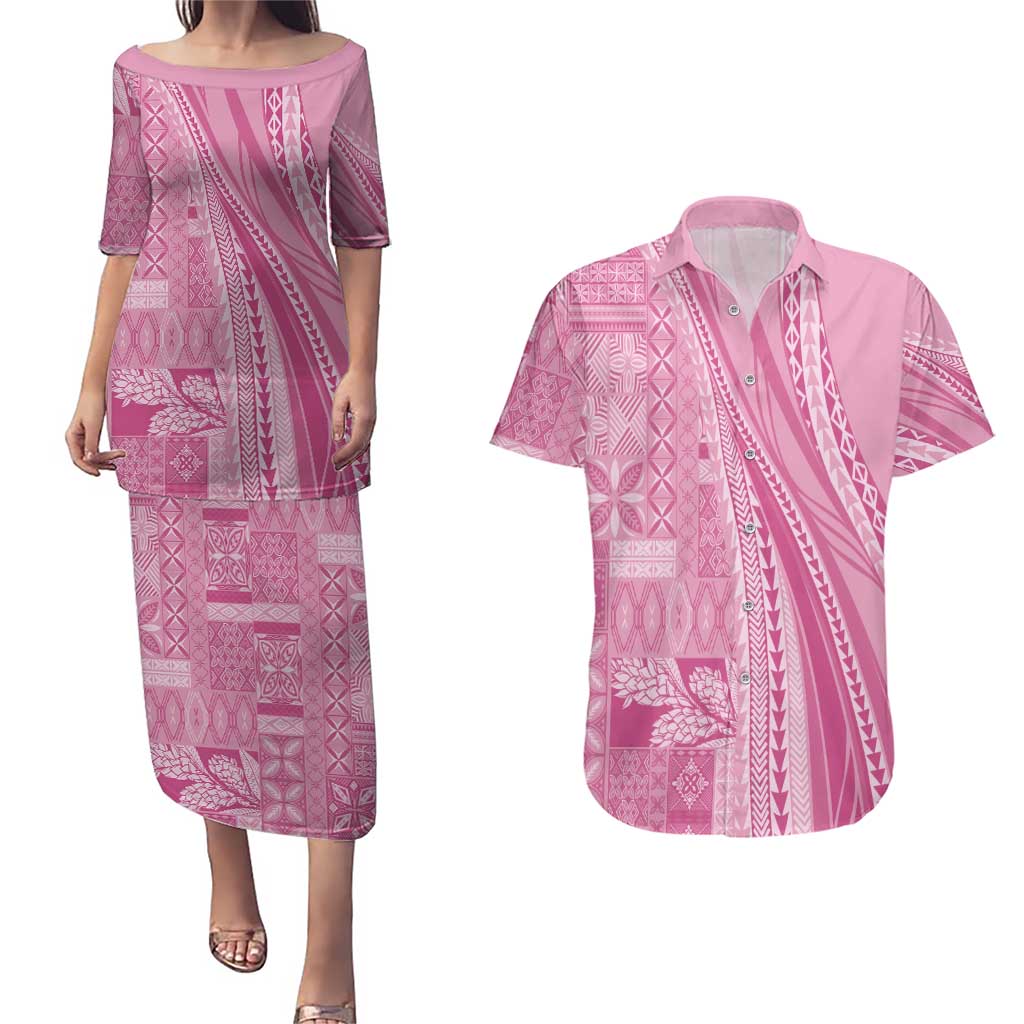 Pasifika Women's Day - Samoa Siapo Malu Tattoo Inspired Couples Matching Puletasi and Hawaiian Shirt Pink LT7 Pink - Polynesian Pride