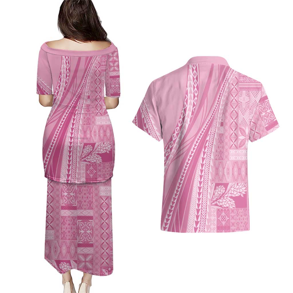 Pasifika Women's Day - Samoa Siapo Malu Tattoo Inspired Couples Matching Puletasi and Hawaiian Shirt Pink LT7 - Polynesian Pride