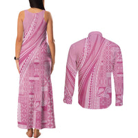 Pasifika Women's Day - Samoa Siapo Malu Tattoo Inspired Couples Matching Tank Maxi Dress and Long Sleeve Button Shirt Pink LT7 - Polynesian Pride