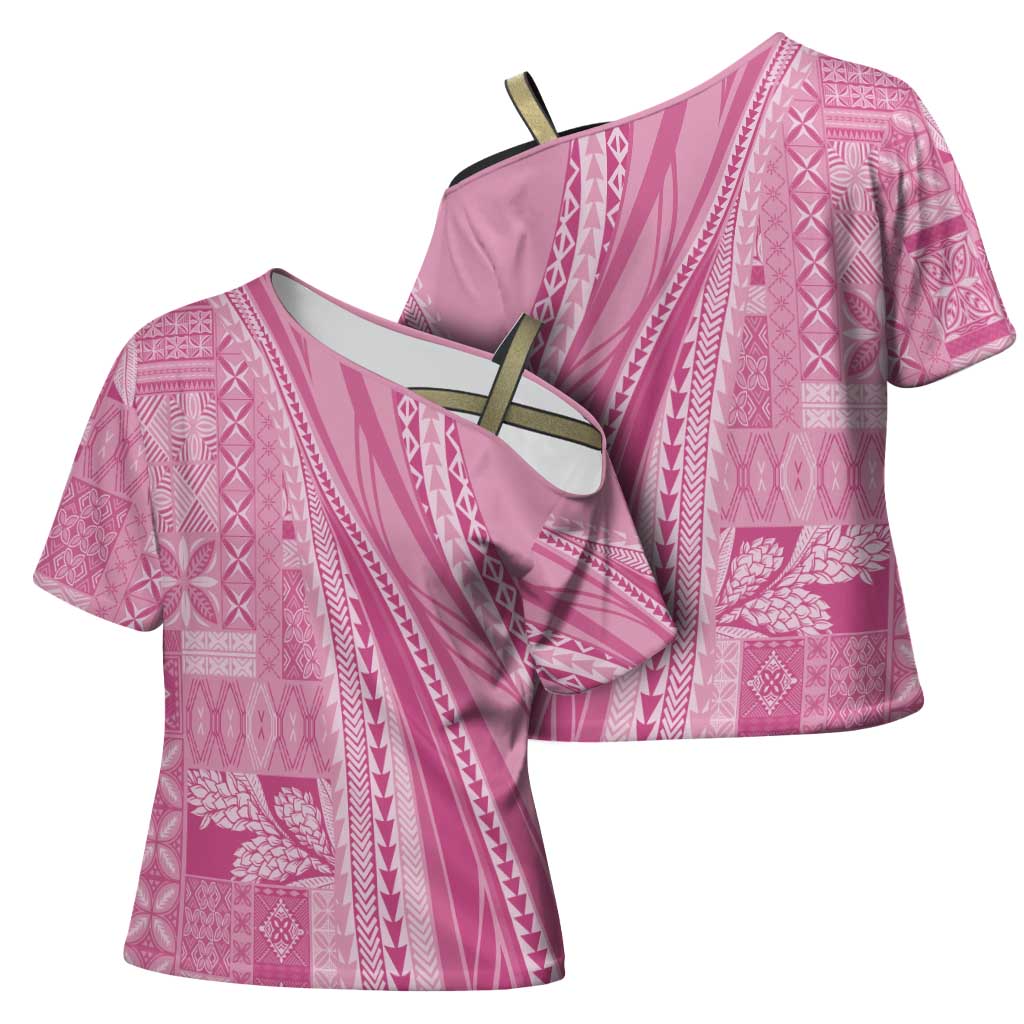 Pasifika Women's Day - Samoa Siapo Malu Tattoo Inspired Cross Shoulder Shirt Pink LT7 - Polynesian Pride