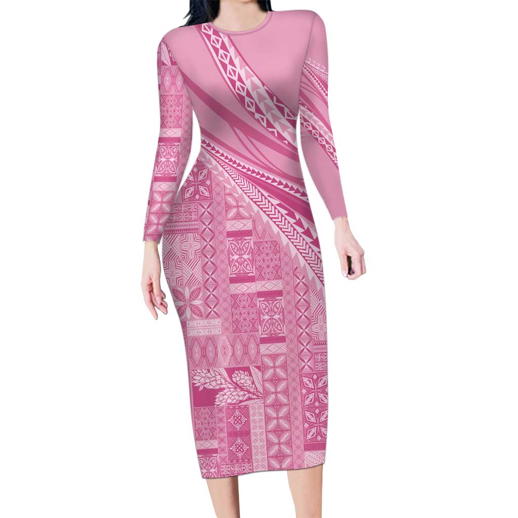 Pasifika Women's Day - Samoa Siapo Malu Tattoo Inspired Family Matching Long Sleeve Bodycon Dress and Hawaiian Shirt Pink