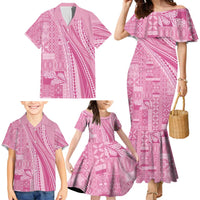 Pasifika Women's Day - Samoa Siapo Malu Tattoo Inspired Family Matching Mermaid Dress and Hawaiian Shirt Pink
