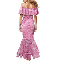 Pasifika Women's Day - Samoa Siapo Malu Tattoo Inspired Family Matching Mermaid Dress and Hawaiian Shirt Pink