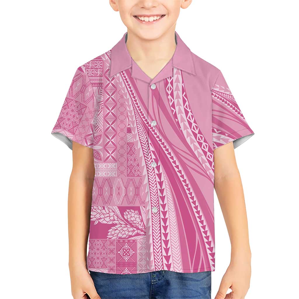 Pasifika Women's Day - Samoa Siapo Malu Tattoo Inspired Family Matching Off Shoulder Short Dress and Hawaiian Shirt Pink