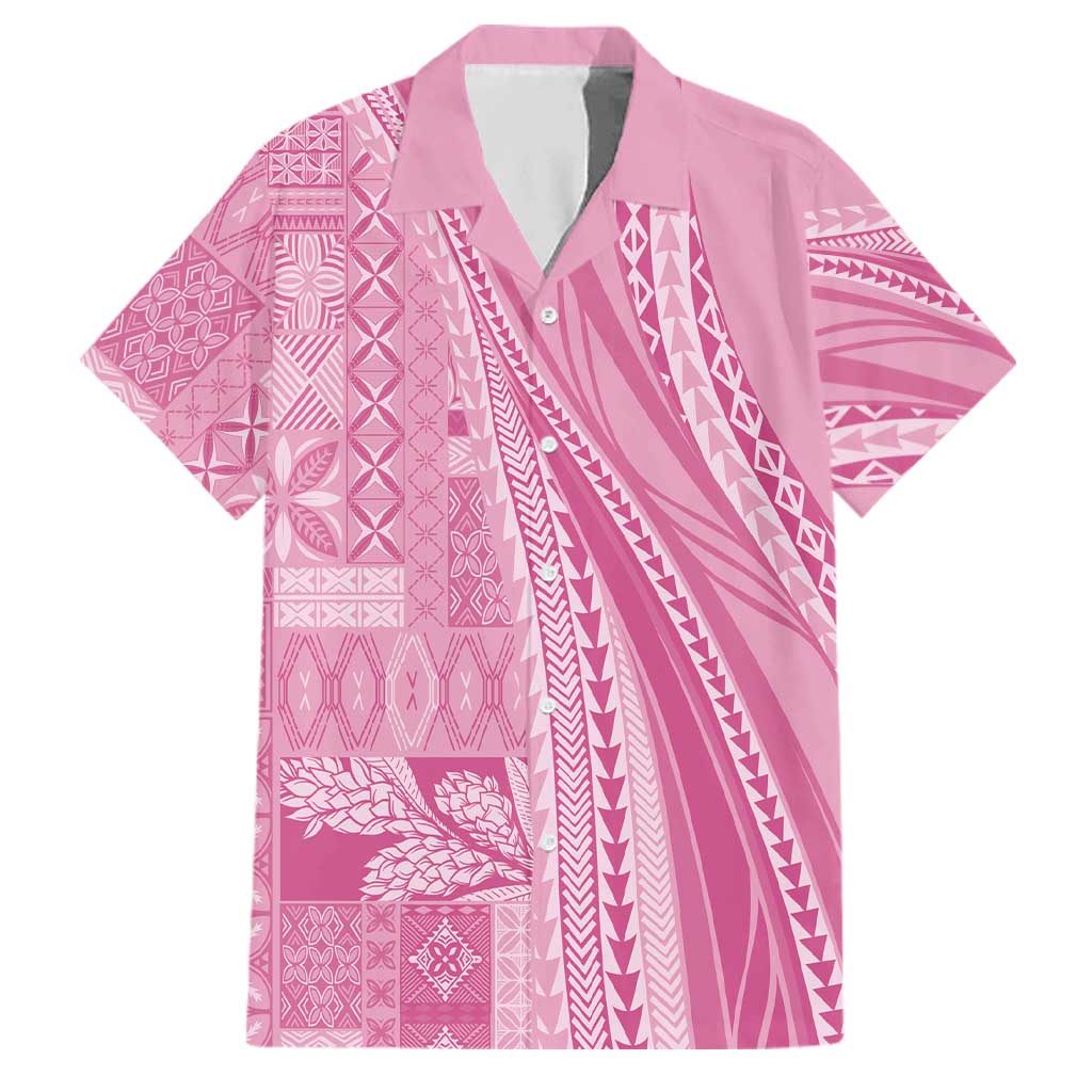 Pasifika Women's Day - Samoa Siapo Malu Tattoo Inspired Family Matching Short Sleeve Bodycon Dress and Hawaiian Shirt Pink