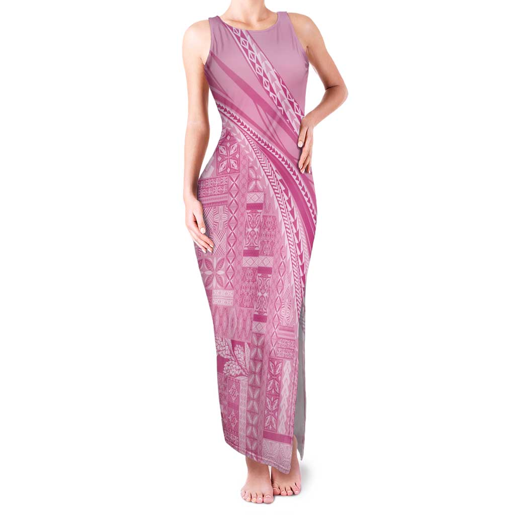 Pasifika Women's Day - Samoa Siapo Malu Tattoo Inspired Family Matching Tank Maxi Dress and Hawaiian Shirt Pink