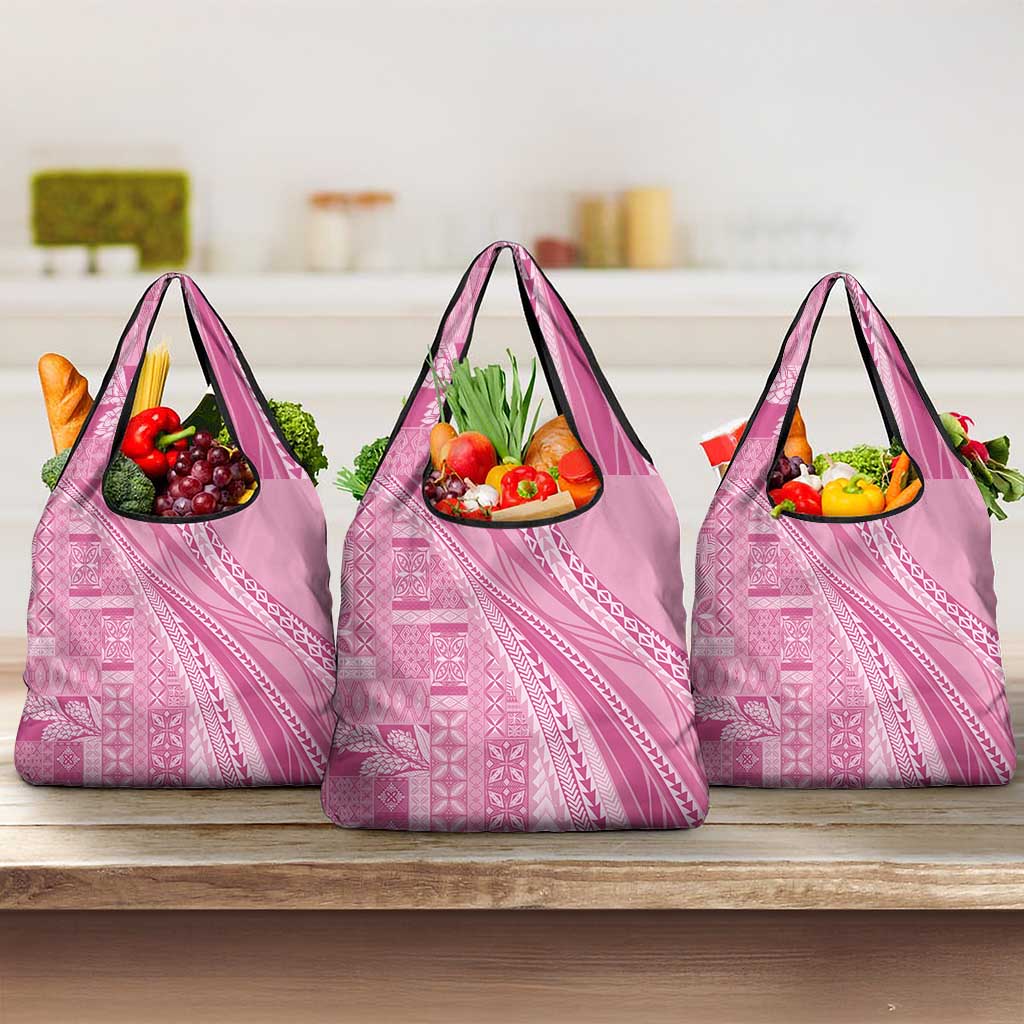 Pasifika Women's Day - Samoa Siapo Malu Tattoo Inspired Grocery Bag Pink LT7 3-pack One Size Pink - Polynesian Pride