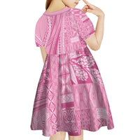 Pasifika Women's Day - Samoa Siapo Malu Tattoo Inspired Kid Short Sleeve Dress Pink LT7 - Polynesian Pride
