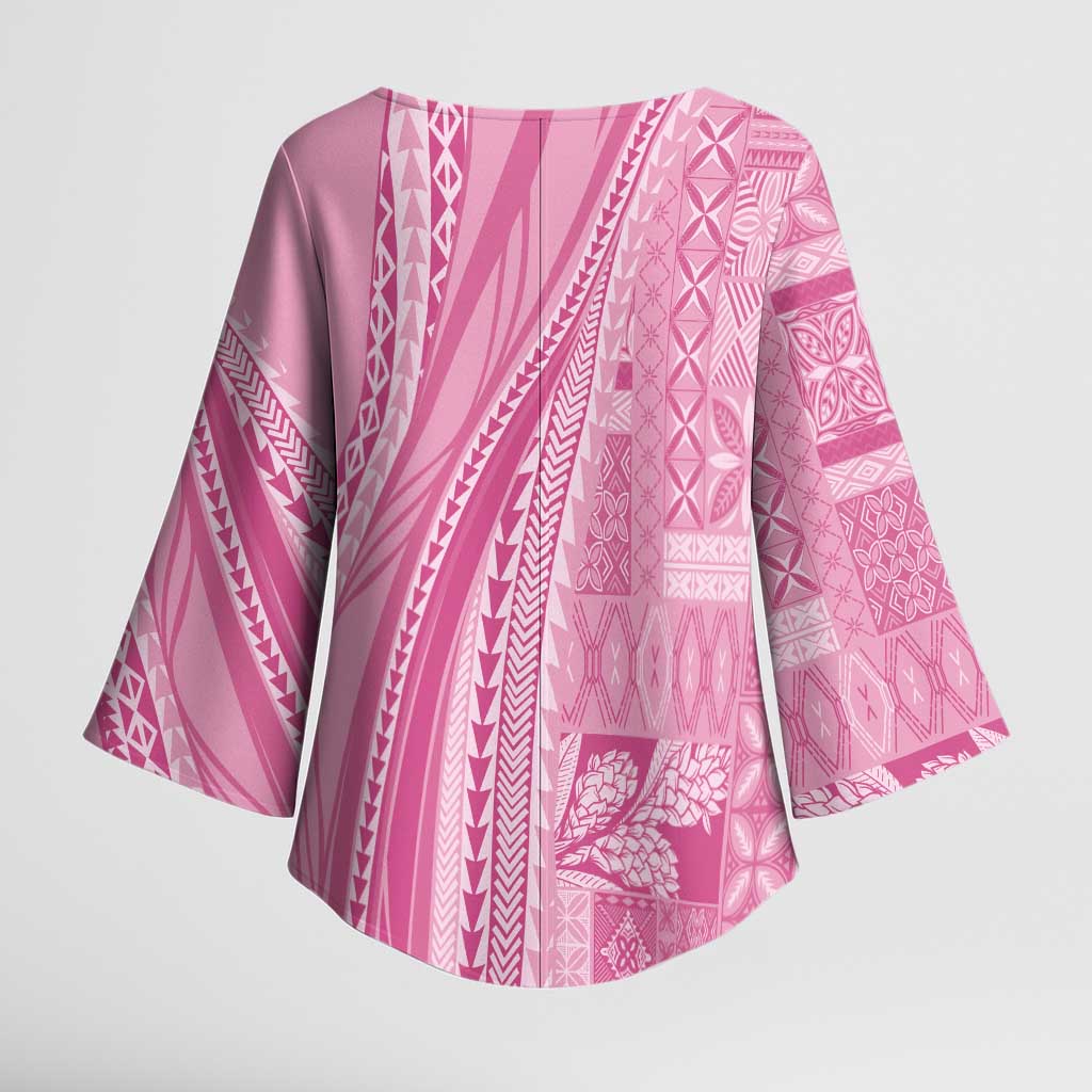 Pasifika Women's Day - Samoa Siapo Malu Tattoo Inspired Kimono Sleeve Blouse Pink LT7 - Polynesian Pride
