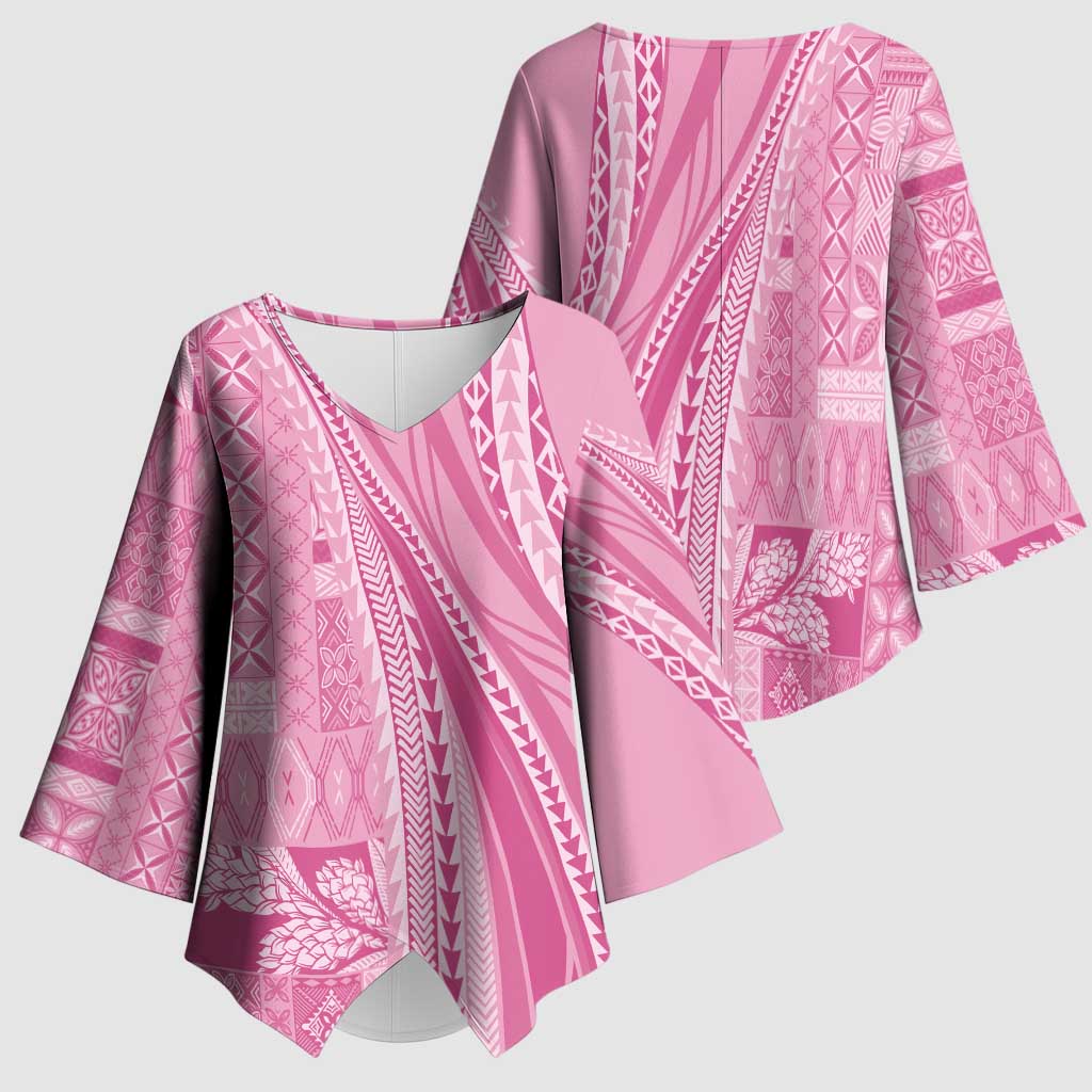 Pasifika Women's Day - Samoa Siapo Malu Tattoo Inspired Kimono Sleeve Blouse Pink LT7 - Polynesian Pride