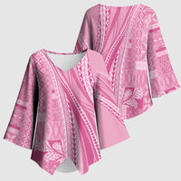Pasifika Women's Day - Samoa Siapo Malu Tattoo Inspired Kimono Sleeve Blouse Pink LT7 - Polynesian Pride