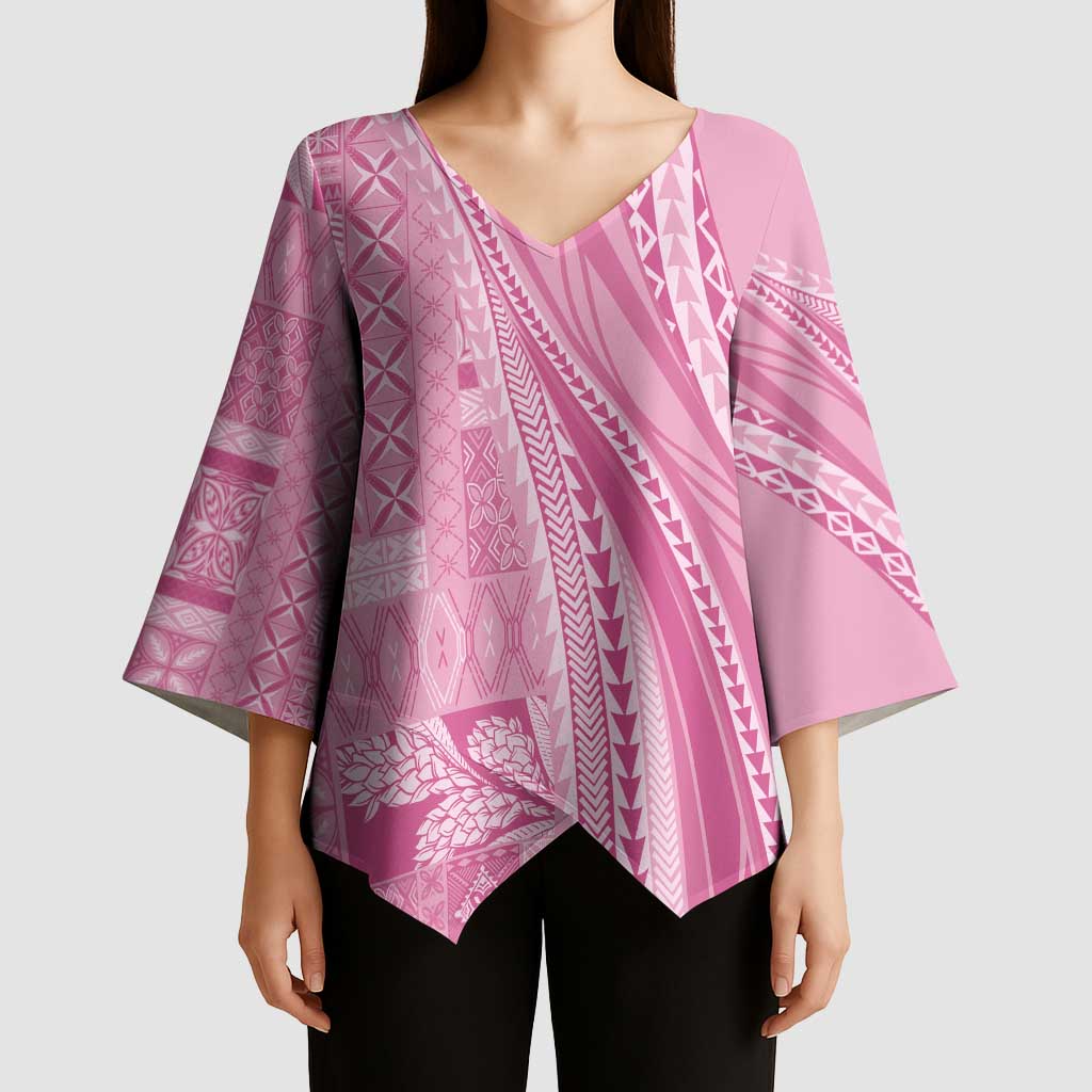 Pasifika Women's Day - Samoa Siapo Malu Tattoo Inspired Kimono Sleeve Blouse Pink LT7 - Polynesian Pride