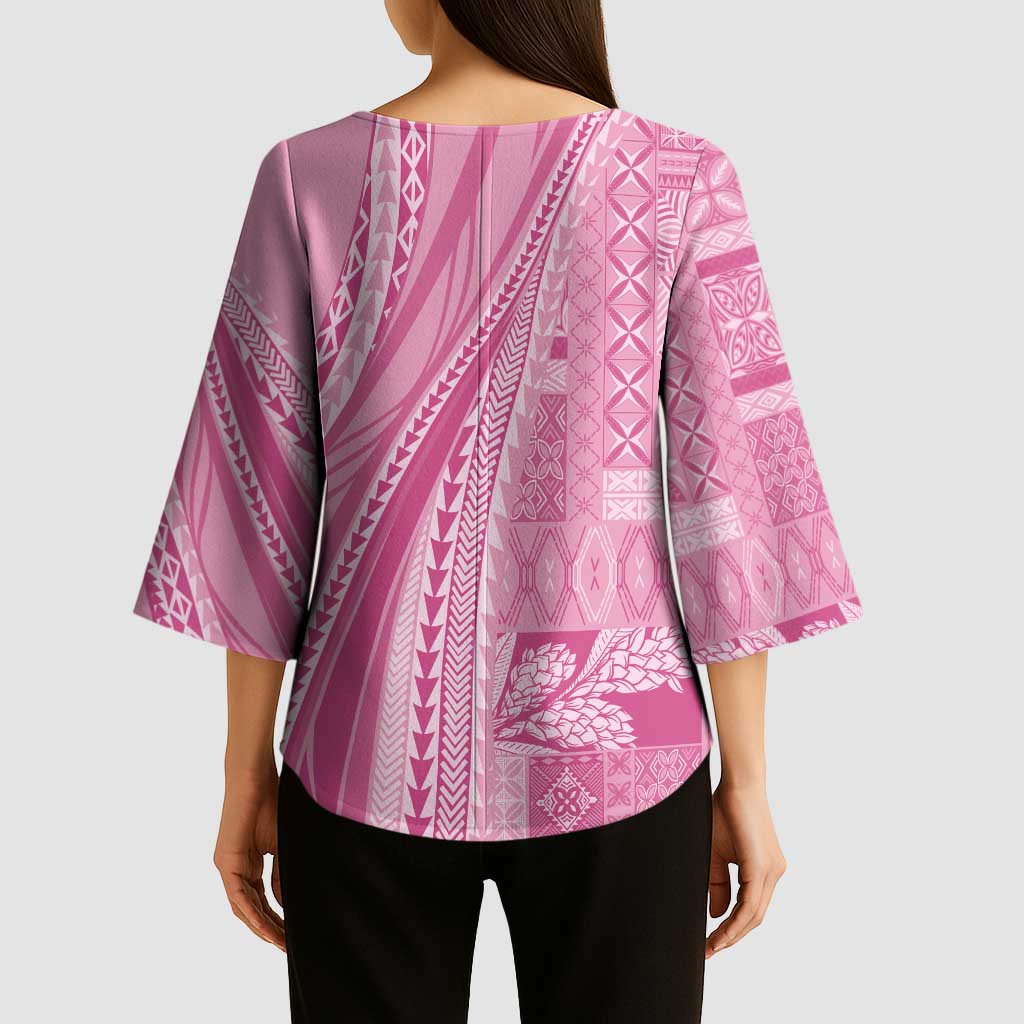 Pasifika Women's Day - Samoa Siapo Malu Tattoo Inspired Kimono Sleeve Blouse Pink LT7 - Polynesian Pride